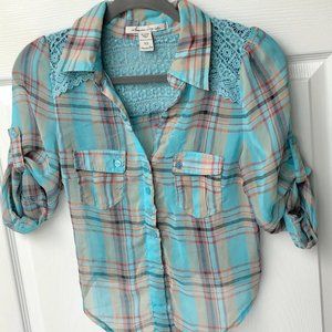 American Rag Sheer Tie-Front Button Down Crop Top